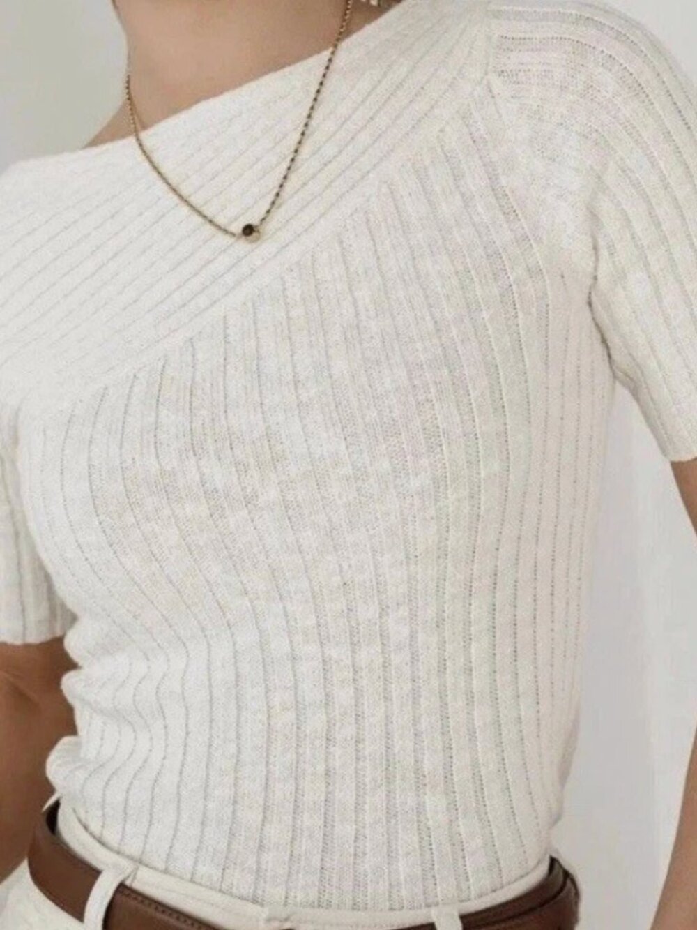 Maeve Anthropologie Sweater Tee XXS Ivory Ribbed Knit Asymmetrical Top NWOT